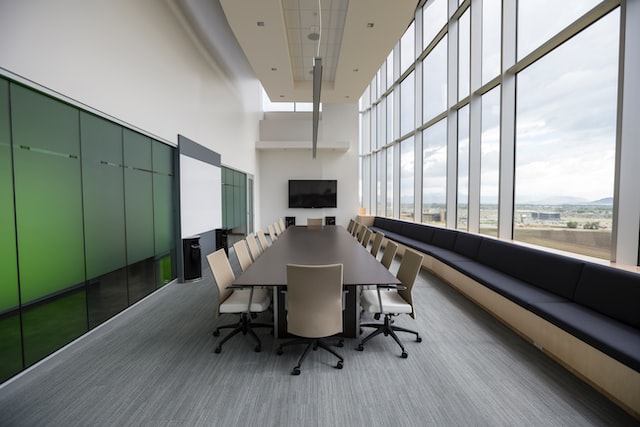 elegant boardroom with glass partitions
